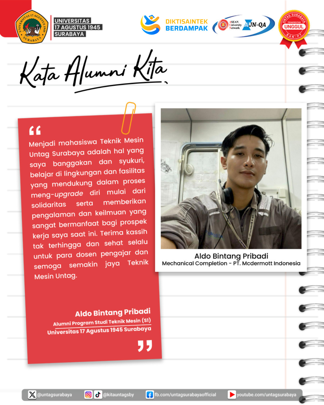 Testimoni Alumni, Bukti Kualitas Pendidikan Teknik Mesin UNTAG Surabaya