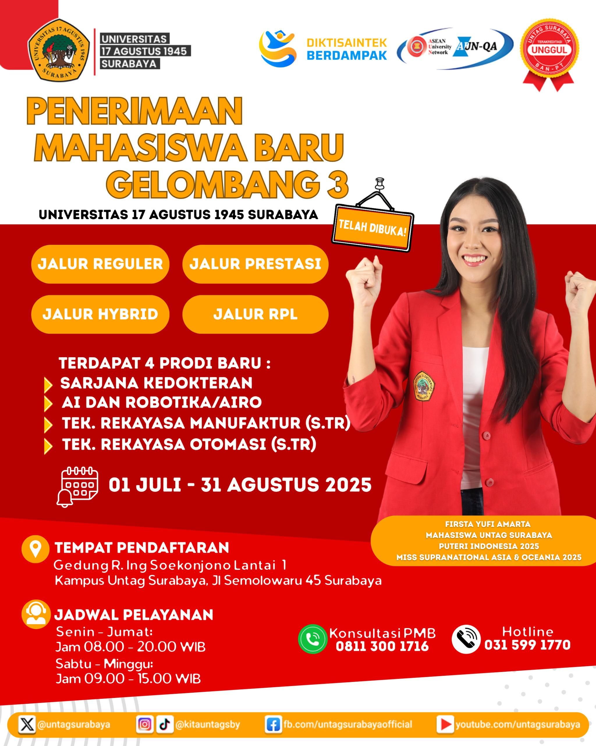UNTAG Surabaya Buka Penerimaan Mahasiswa Baru Gelombang 3