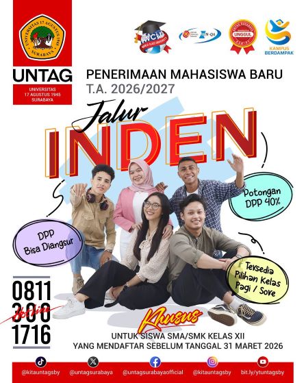 Untag Surabaya Buka Pendaftaran Mahasiswa Baru Jalur Inden T.A. 2026/2027