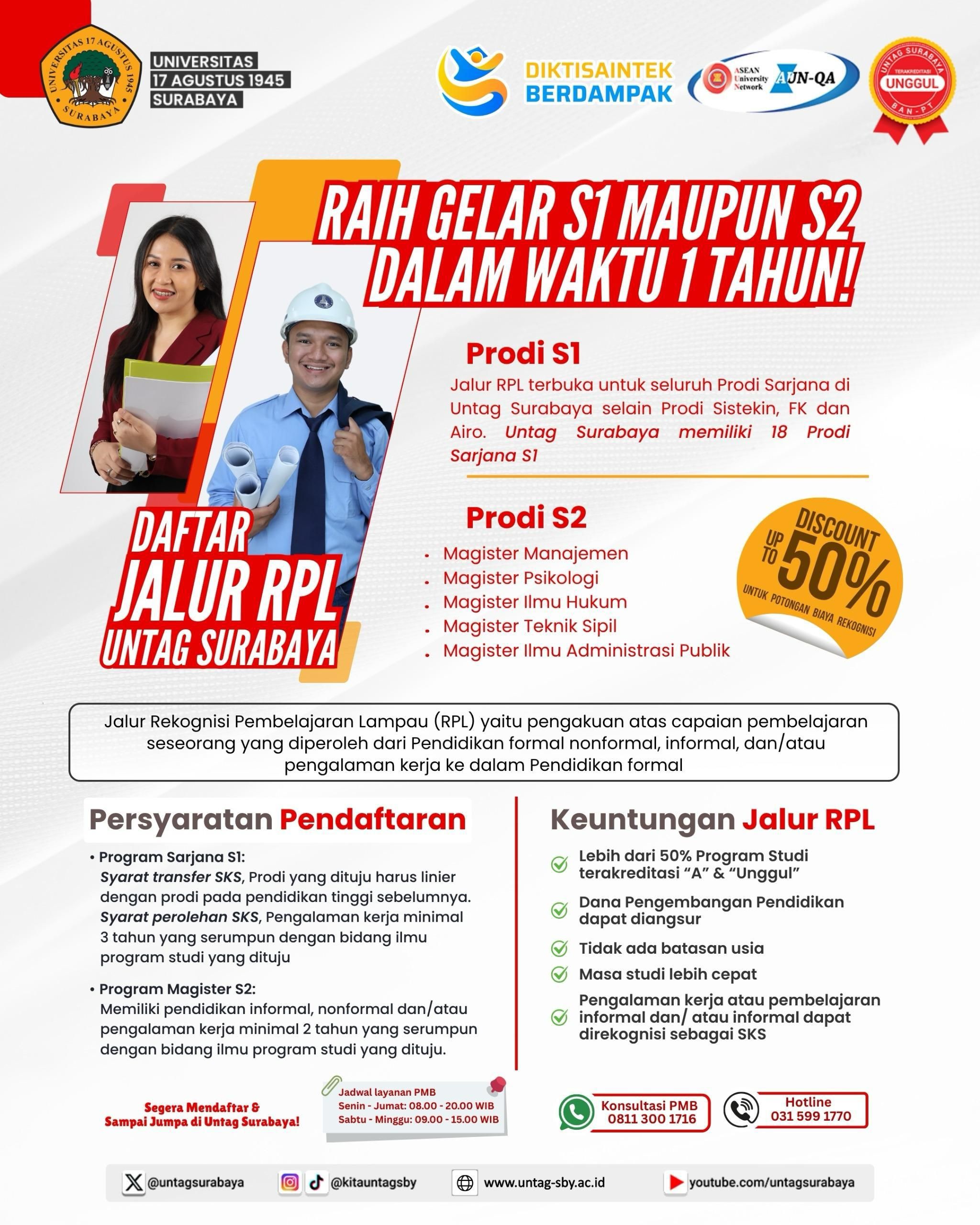 UNTAG Surabaya Buka Jalur RPL, Raih Gelar S1 dan S2 dalam Waktu Singkat